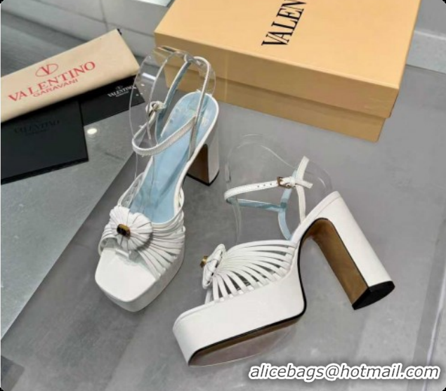 Good Quality Valentino Heart Calfskin Leather Platform Sandals 11cm White 2025 VLTN121501 1215033