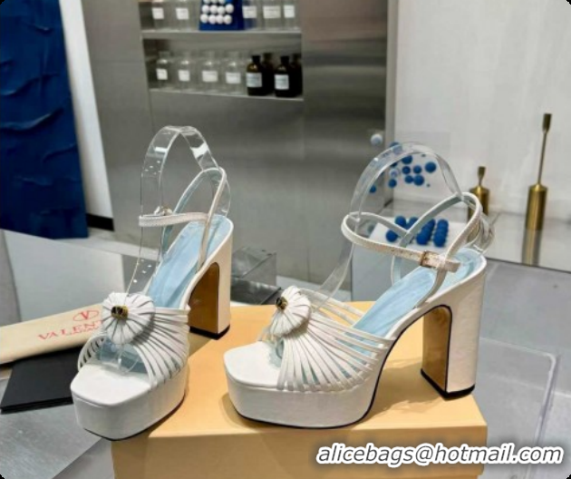 Good Quality Valentino Heart Calfskin Leather Platform Sandals 11cm White 2025 VLTN121501 1215033