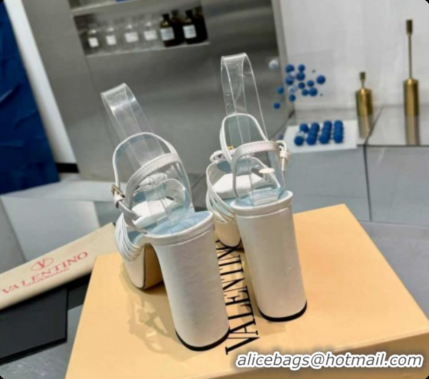 Good Quality Valentino Heart Calfskin Leather Platform Sandals 11cm White 2025 VLTN121501 1215033