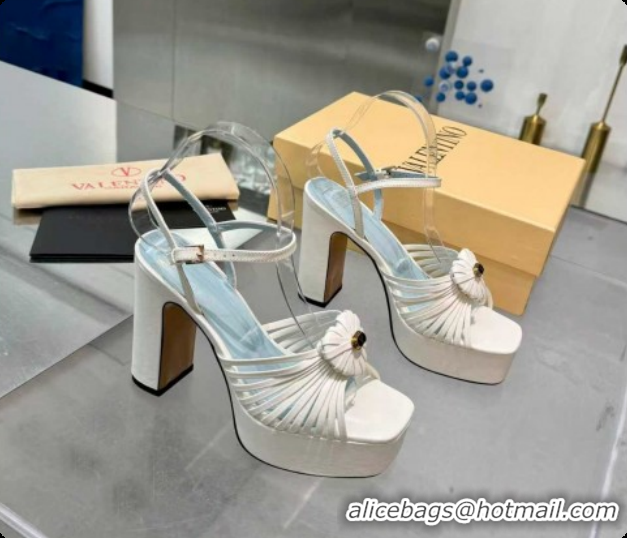 Good Quality Valentino Heart Calfskin Leather Platform Sandals 11cm White 2025 VLTN121501 1215033