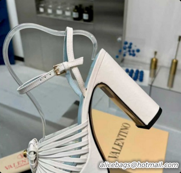 Good Quality Valentino Heart Calfskin Leather Platform Sandals 11cm White 2025 VLTN121501 1215033