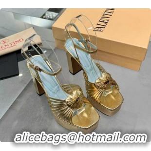 Pretty Style Valentino Heart Calfskin Leather Platform Sandals 11cm Gold 2025 VLTN121501 1215034