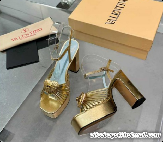 Pretty Style Valentino Heart Calfskin Leather Platform Sandals 11cm Gold 2025 VLTN121501 1215034
