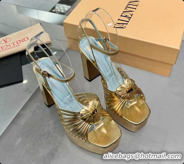 Pretty Style Valentino Heart Calfskin Leather Platform Sandals 11cm Gold 2025 VLTN121501 1215034