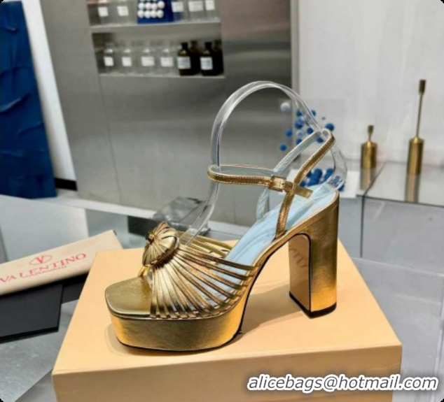 Pretty Style Valentino Heart Calfskin Leather Platform Sandals 11cm Gold 2025 VLTN121501 1215034