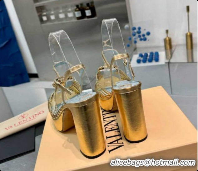 Pretty Style Valentino Heart Calfskin Leather Platform Sandals 11cm Gold 2025 VLTN121501 1215034