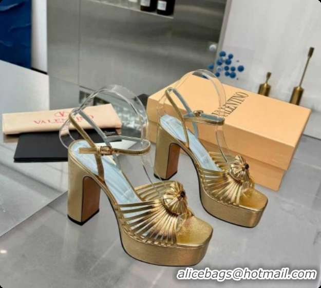 Pretty Style Valentino Heart Calfskin Leather Platform Sandals 11cm Gold 2025 VLTN121501 1215034