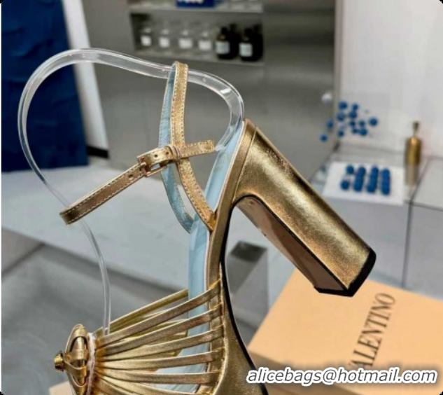 Pretty Style Valentino Heart Calfskin Leather Platform Sandals 11cm Gold 2025 VLTN121501 1215034