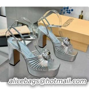 Grade Quality Valentino Heart Calfskin Leather Platform Sandals 11cm Silver 2025 VLTN121501 1215035