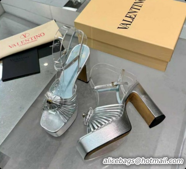 Grade Quality Valentino Heart Calfskin Leather Platform Sandals 11cm Silver 2025 VLTN121501 1215035