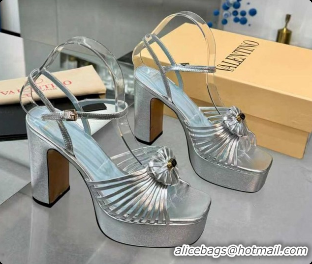 Grade Quality Valentino Heart Calfskin Leather Platform Sandals 11cm Silver 2025 VLTN121501 1215035
