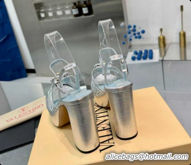 Grade Quality Valentino Heart Calfskin Leather Platform Sandals 11cm Silver 2025 VLTN121501 1215035