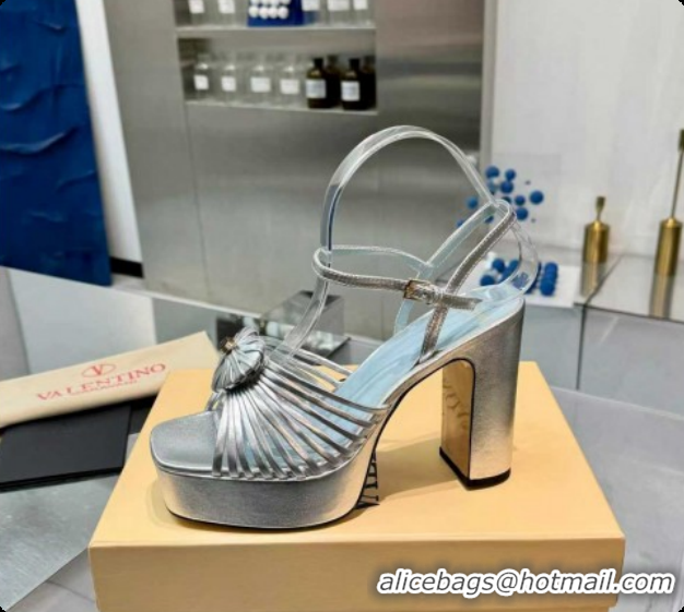 Grade Quality Valentino Heart Calfskin Leather Platform Sandals 11cm Silver 2025 VLTN121501 1215035