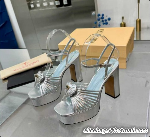 Grade Quality Valentino Heart Calfskin Leather Platform Sandals 11cm Silver 2025 VLTN121501 1215035