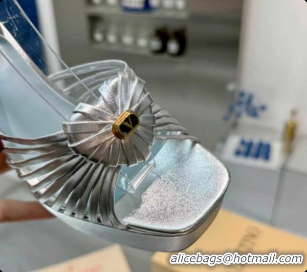 Grade Quality Valentino Heart Calfskin Leather Platform Sandals 11cm Silver 2025 VLTN121501 1215035