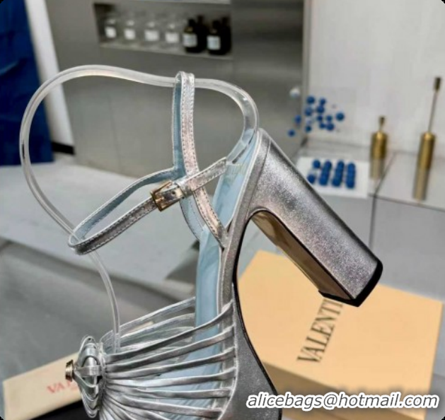 Grade Quality Valentino Heart Calfskin Leather Platform Sandals 11cm Silver 2025 VLTN121501 1215035