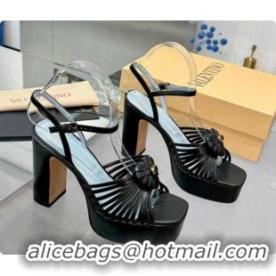 Low Price Valentino Heart Calfskin Leather Platform Sandals 11cm Black VLTN121501 1215036