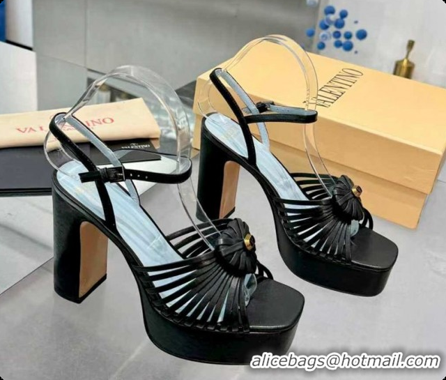 Low Price Valentino Heart Calfskin Leather Platform Sandals 11cm Black VLTN121501 1215036