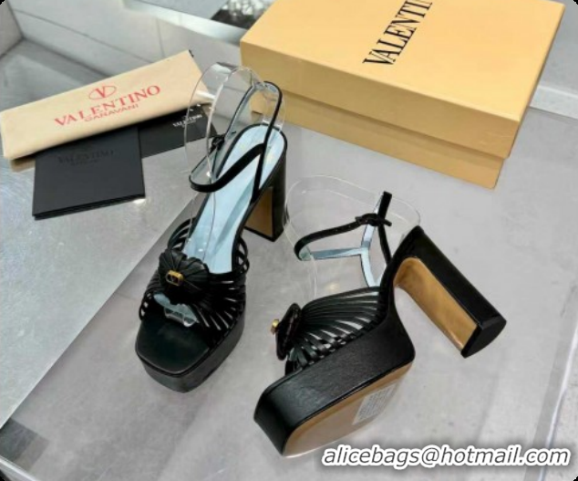 Low Price Valentino Heart Calfskin Leather Platform Sandals 11cm Black VLTN121501 1215036