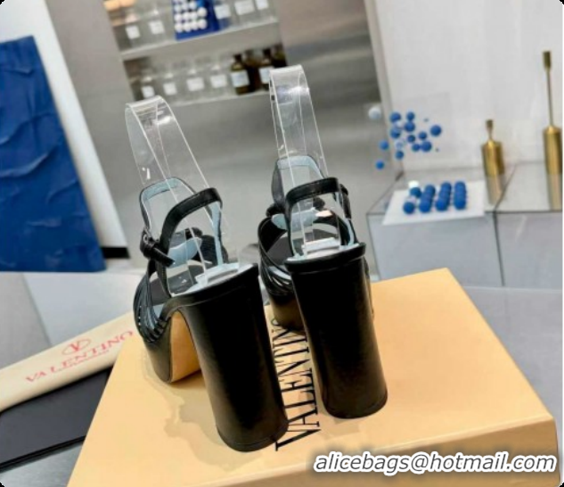 Low Price Valentino Heart Calfskin Leather Platform Sandals 11cm Black VLTN121501 1215036