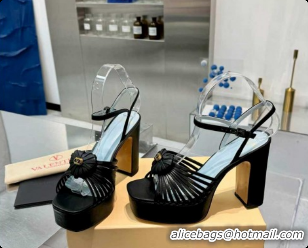 Low Price Valentino Heart Calfskin Leather Platform Sandals 11cm Black VLTN121501 1215036