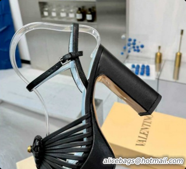 Low Price Valentino Heart Calfskin Leather Platform Sandals 11cm Black VLTN121501 1215036