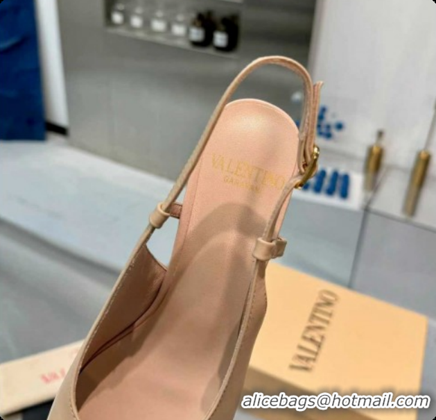 Low Cost Valentino VALET DU ROI Slingbacks Pump 6cm in Calfskin Leather with Tassel Bow Beige/Dark Burgundy 1215037