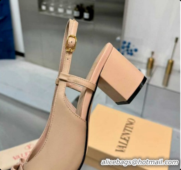 Low Cost Valentino VALET DU ROI Slingbacks Pump 6cm in Calfskin Leather with Tassel Bow Beige/Dark Burgundy 1215037