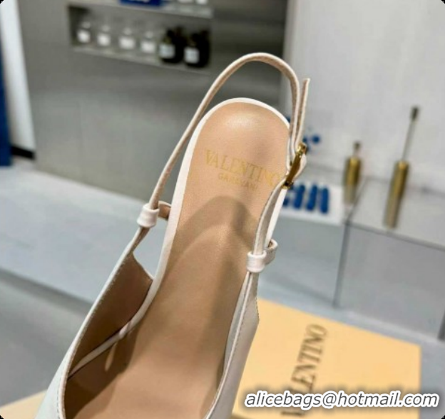 Classic Hot Valentino VALET DU ROI Slingbacks Pump 6cm in Calfskin Leather with Tassel Bow White/Brown 1215038