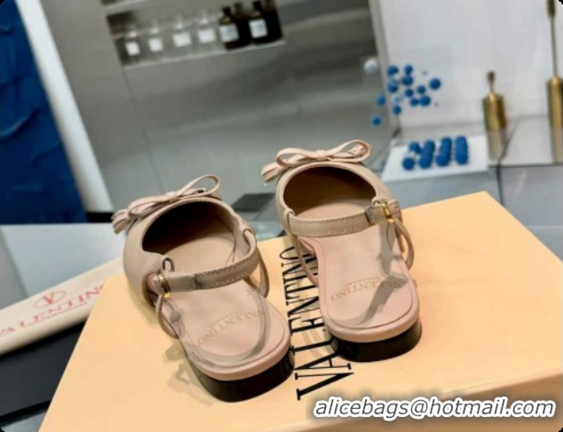 Sumptuous Valentino VALET DU ROI Slingbacks Flat in Calfskin Leather with Tassel Bow Beige/Dark Burgundy 1215040