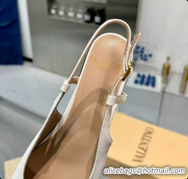Stylish Valentino VALET DU ROI Slingbacks Flat in Calfskin Leather with Tassel Bow White/Brown 1215041