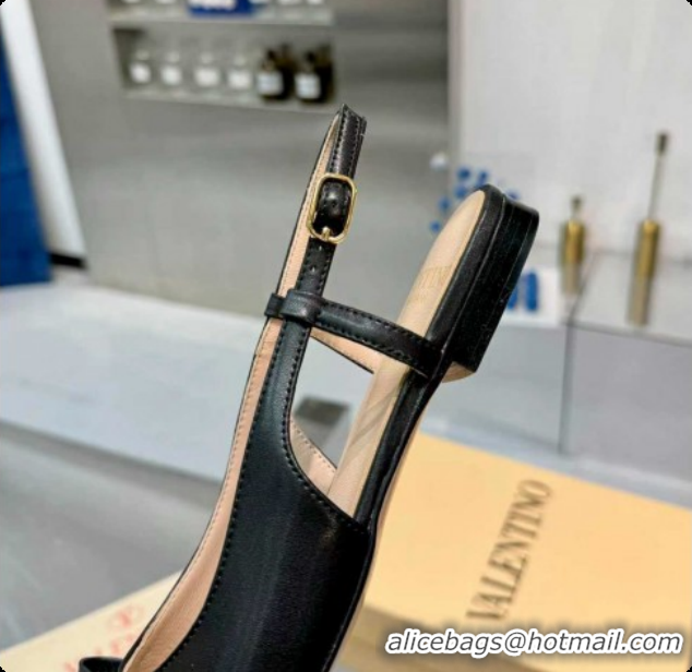 Classic Hot Valentino VALET DU ROI Slingbacks Flat in Calfskin Leather with Tassel Bow Black/Brown 1215042