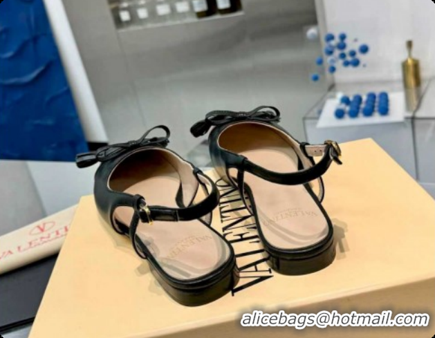 Classic Hot Valentino VALET DU ROI Slingbacks Flat in Calfskin Leather with Tassel Bow Black/Brown 1215042