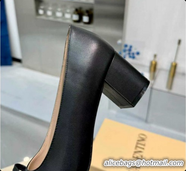 Good Product Valentino VALET DU ROI Pumps 6cm in Calfskin Leather with Tassel Bow Black/Brown 1215044