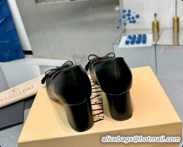 Good Product Valentino VALET DU ROI Pumps 6cm in Calfskin Leather with Tassel Bow Black/Brown 1215044