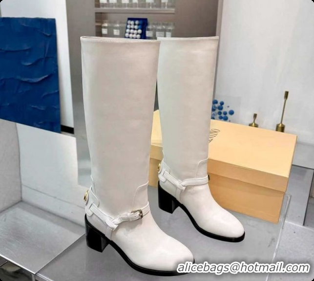 1:1 aaaaa Valentino VLogo Signature Strap Heel High Boots 7cm in Calfskin Leather White VLTN121502 1215049