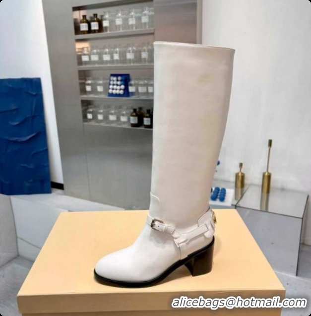 1:1 aaaaa Valentino VLogo Signature Strap Heel High Boots 7cm in Calfskin Leather White VLTN121502 1215049