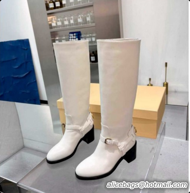 1:1 aaaaa Valentino VLogo Signature Strap Heel High Boots 7cm in Calfskin Leather White VLTN121502 1215049