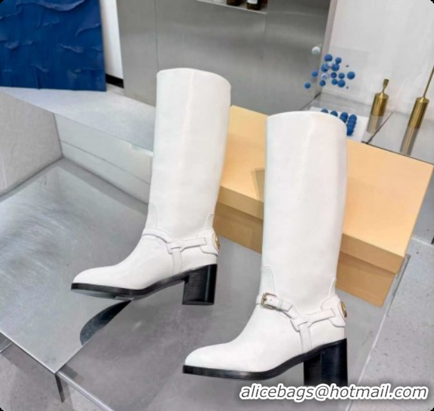 1:1 aaaaa Valentino VLogo Signature Strap Heel High Boots 7cm in Calfskin Leather White VLTN121502 1215049