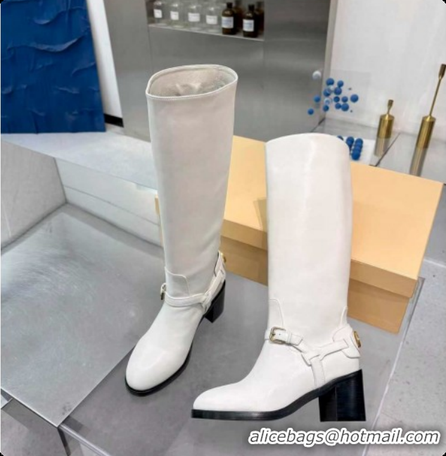 1:1 aaaaa Valentino VLogo Signature Strap Heel High Boots 7cm in Calfskin Leather White VLTN121502 1215049