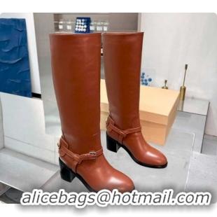 Unique Style Valentino VLogo Signature Strap Heel High Boots 7cm in Calfskin Leather Tan Brown VLTN121502 1215050