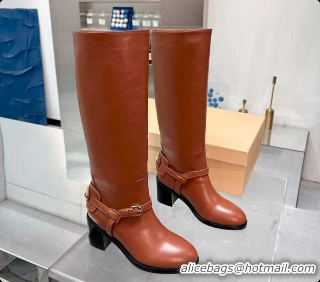 Unique Style Valentino VLogo Signature Strap Heel High Boots 7cm in Calfskin Leather Tan Brown VLTN121502 1215050