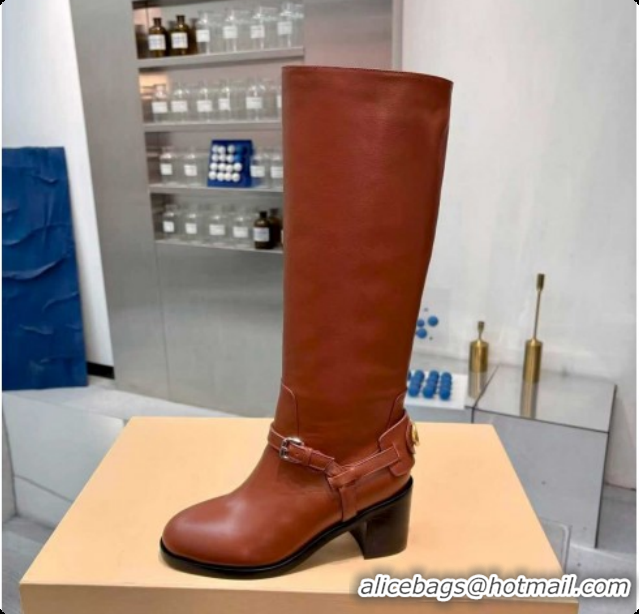 Unique Style Valentino VLogo Signature Strap Heel High Boots 7cm in Calfskin Leather Tan Brown VLTN121502 1215050