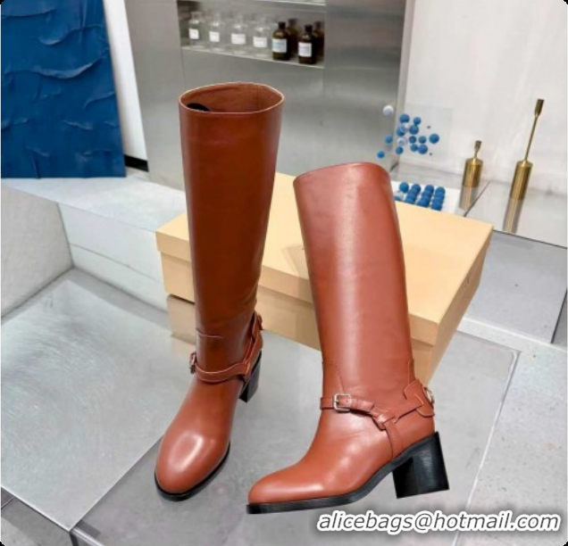 Unique Style Valentino VLogo Signature Strap Heel High Boots 7cm in Calfskin Leather Tan Brown VLTN121502 1215050