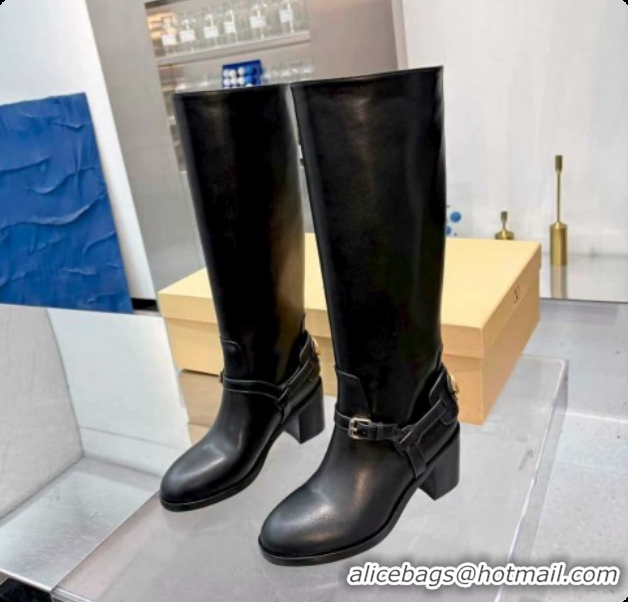Good Looking Valentino VLogo Signature Strap Heel High Boots 7cm in Calfskin Leather Black 2025 VLTN121502 51215051