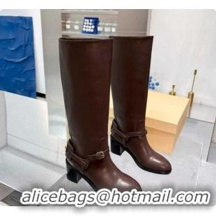 Best Grade Valentino VLogo Signature Strap Heel High Boots 7cm in Calfskin Leather Dark Brown 2025 VLTN121502 1215052