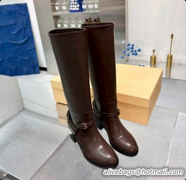 Best Grade Valentino VLogo Signature Strap Heel High Boots 7cm in Calfskin Leather Dark Brown 2025 VLTN121502 1215052