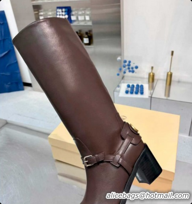 Best Grade Valentino VLogo Signature Strap Heel High Boots 7cm in Calfskin Leather Dark Brown 2025 VLTN121502 1215052