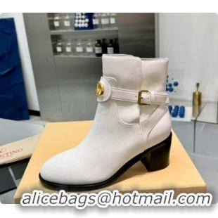 Best Product Valentino VLogo Signature Strap Heel Ankle Boots 7cm in Calfskin Leather White VLTN121502 1215053