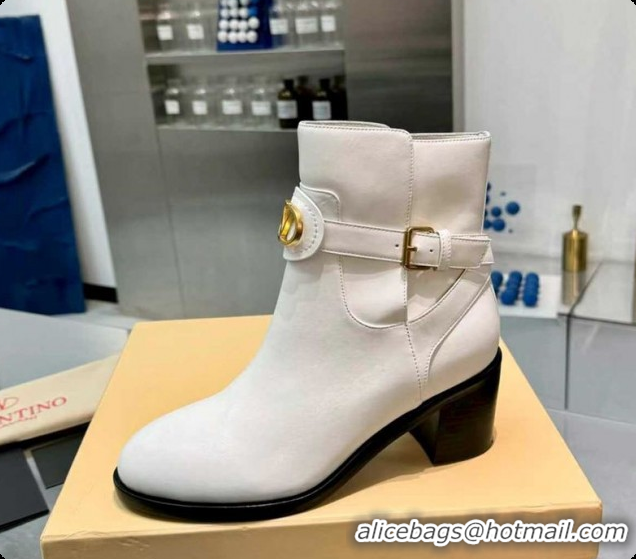 Best Product Valentino VLogo Signature Strap Heel Ankle Boots 7cm in Calfskin Leather White VLTN121502 1215053